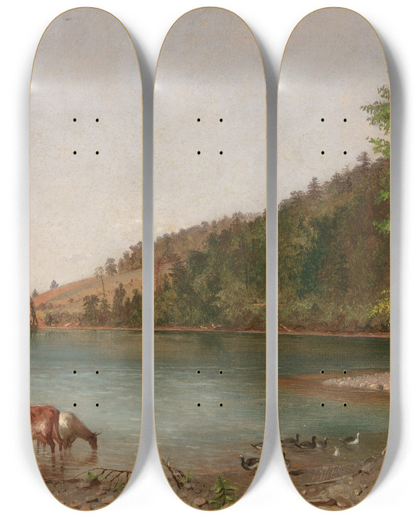 Triptych art skateboard deck of Thomas Hicks Small Landscape by Thomas Hicks (1823-1890)