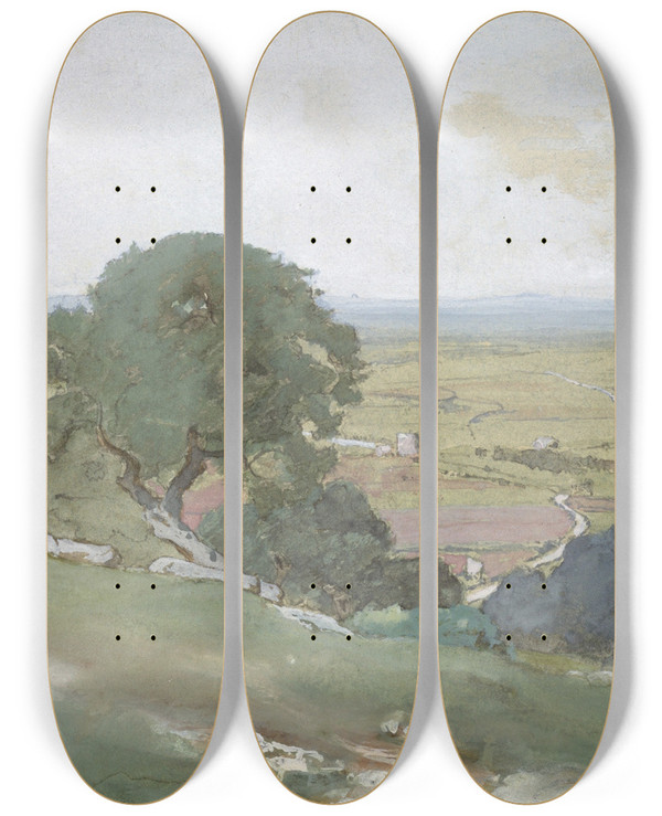 Triptych art skateboard deck of George Inness Olive Trees At Tivoli by George Inness (1825-1894)