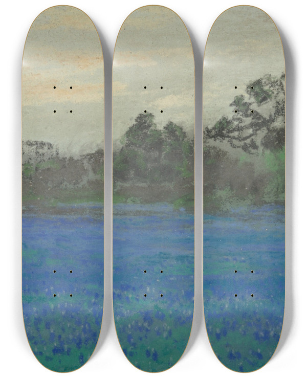 Triptych art skateboard deck of Julian Onderdonk Bluebonnet Field by Julian Onderdonk (1882-1922)