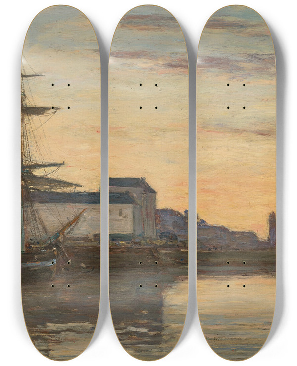 Triptych art skateboard deck of Eugne Boudin Honfleur Voiliers by Eugene Boudin (1824-1898)