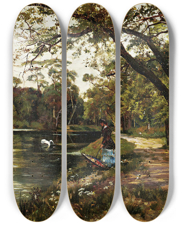 Triptych art skateboard deck of Theodore Hines Astroll In Spring by Theodore Hines (1860-1889)