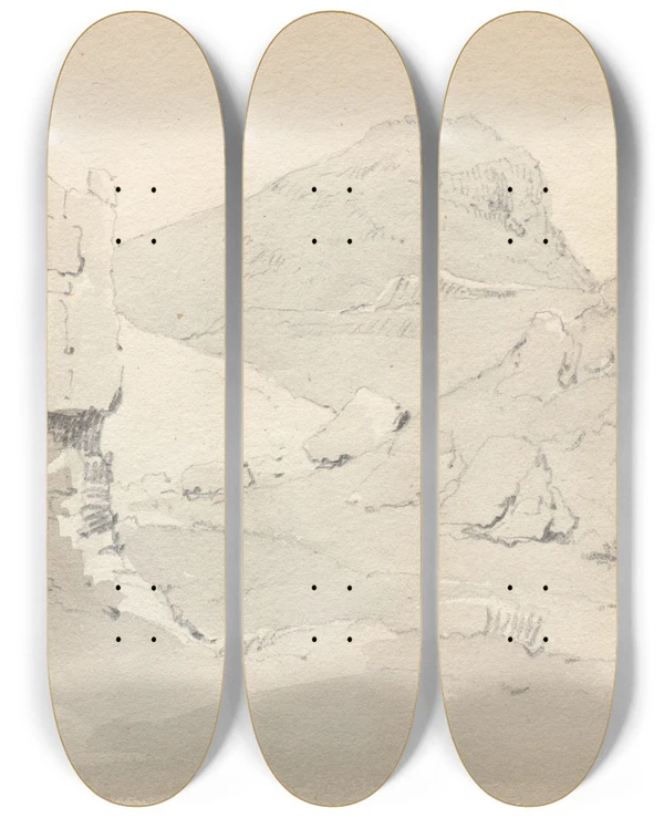 Triptych art skateboard deck of Samuel Prout Sketchbook Ruin by Samuel Prout (1783-1852)