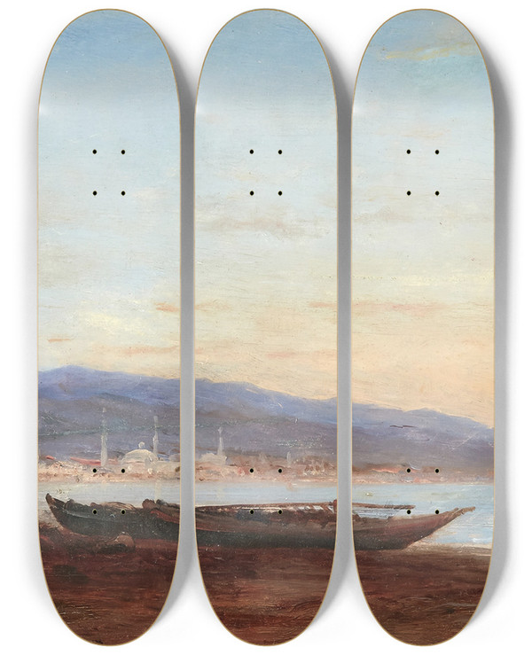 Triptych art skateboard deck of Flix Ziem On The Bosphorus by Felix Ziem (1821-1911)