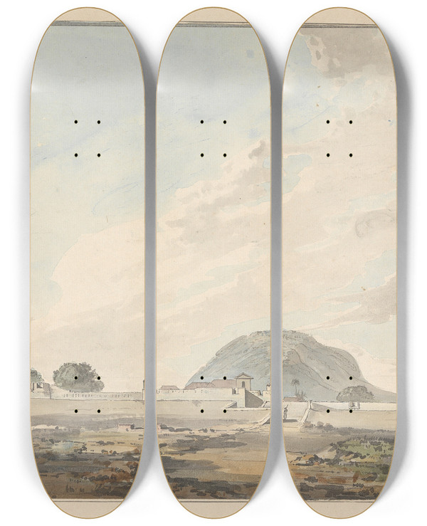 Triptych art skateboard deck of Samuel Davis Occupied Fort by Samuel Davis (1757-1819)