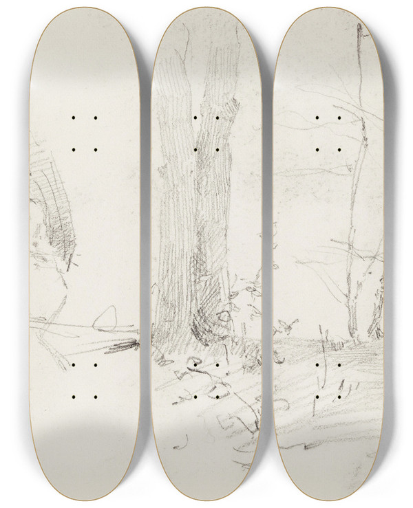Triptych art skateboard deck of Helene Schjerfbeck Womans Head Landscape Trees by Helene Schjerfbeck (1862-1946)
