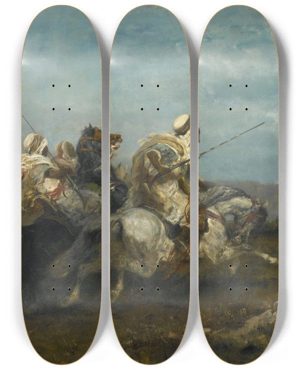 Triptych art skateboard deck of Adolf Schreyer The Advance_2 by Adolf Schreyer (1828-1899)