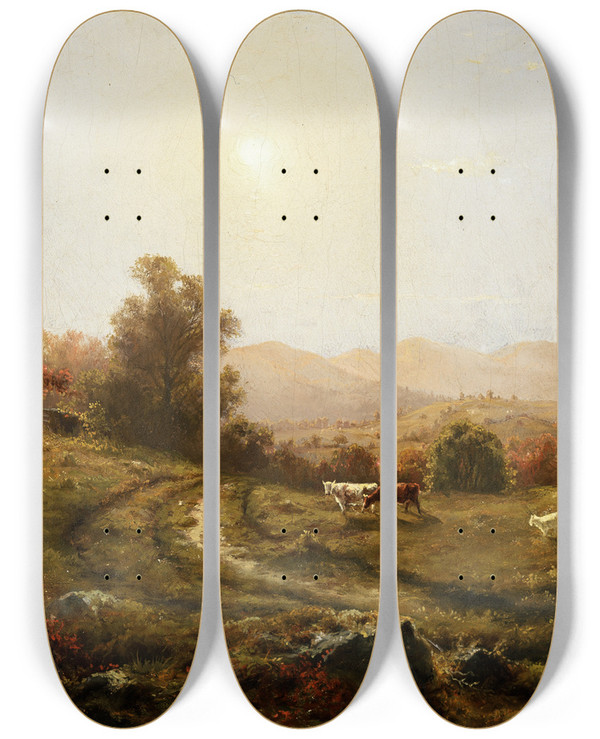 Triptych art skateboard deck of Charles Herbert Moore Landscape by Charles Herbert Moore (1840-1930)