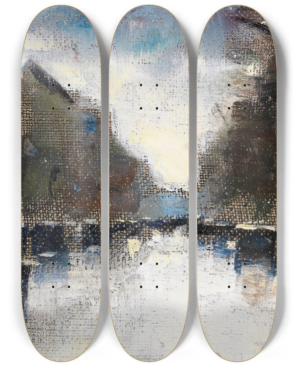 Triptych art skateboard deck of Lesser Ury Strae Im Tiergarten by Lesser Ury (1861-1931)