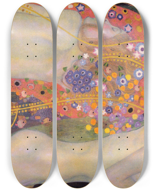 Triptych art skateboard deck of Gustav Klimt Water Serpents Ii by Gustav Klimt (1862-1918)