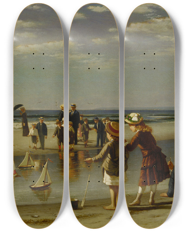Triptych art skateboard deck of Samuel S Carr Small Yacht Racing by Samuel S Carr (1837-1908)