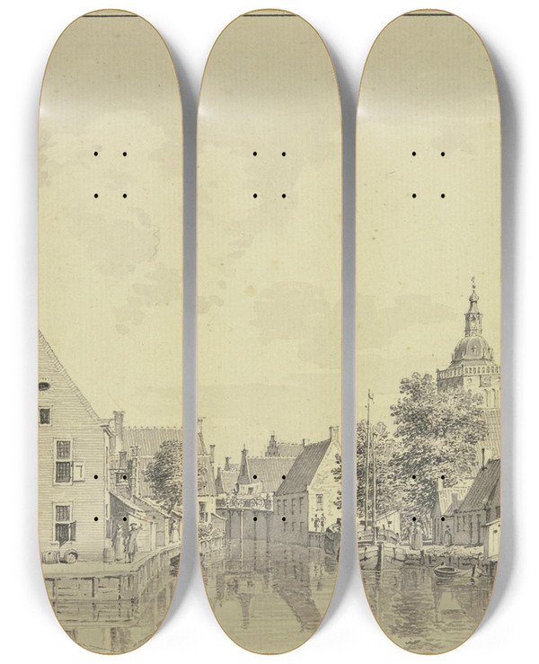 Triptych art skateboard deck of Cornelis Pronk Appingdadam by Cornelis Pronk (1691-1759)