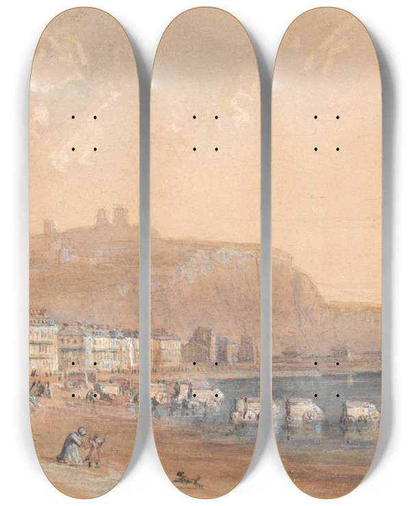 Triptych art skateboard deck of David Cox Dover by David Cox (1783-1859)