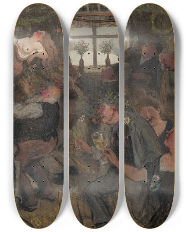 Triptych art skateboard deck of Ivar Arosenius Apotheosis by Ivar Arosenius (1878-1909)