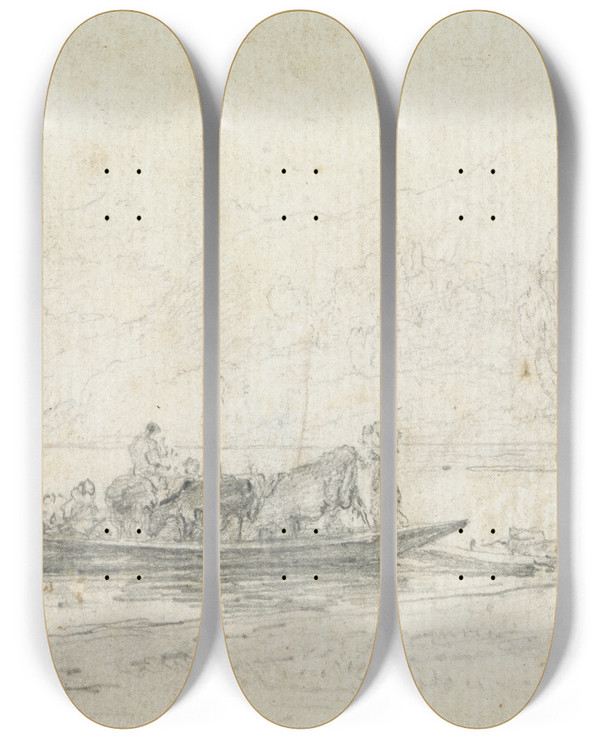 Triptych art skateboard deck of Francis Danby The Ferry by Francis Danby (1793-1861)
