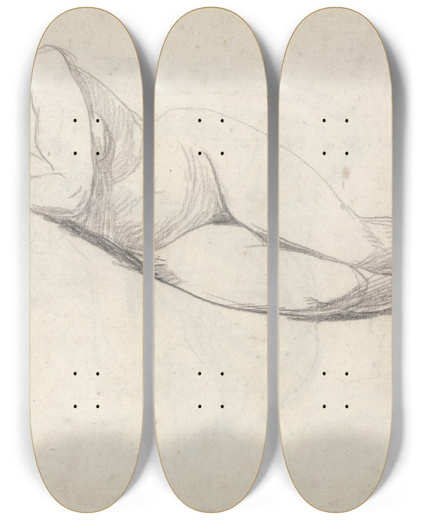 Triptych art skateboard deck of George Romney Reclining Nude by George Romney (1734-1802)