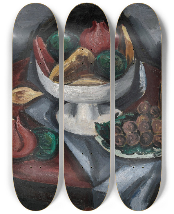 Triptych art skateboard deck of Marsden Hartley Still Life No 2 by Marsden Hartley (1877-1943)