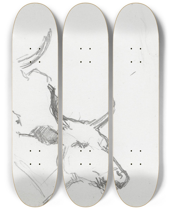 Triptych art skateboard deck of Ludvig Karsten Oksehode by Ludvig Karsten (1876-1926)