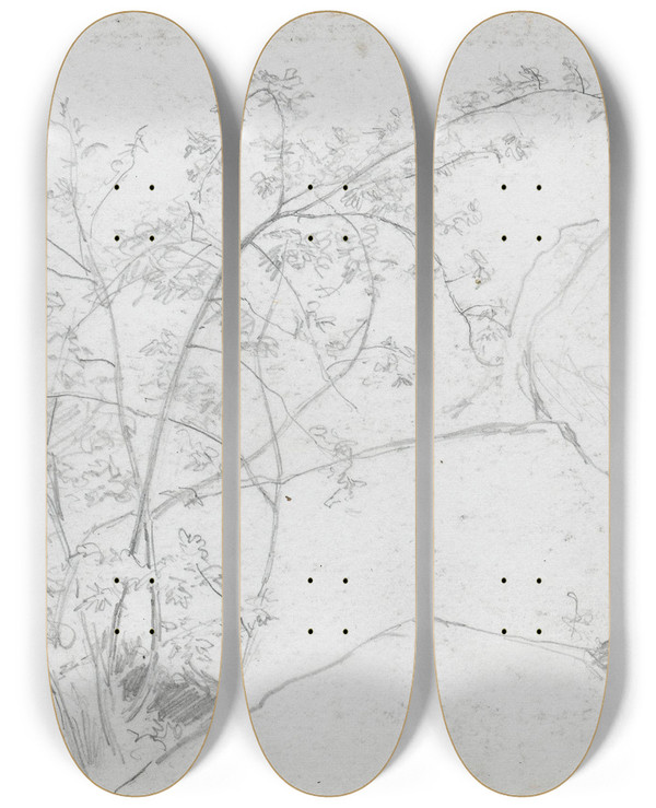 Triptych art skateboard deck of Hans Gude Vegetasjonsstudie by Hans Gude (1825-1903)
