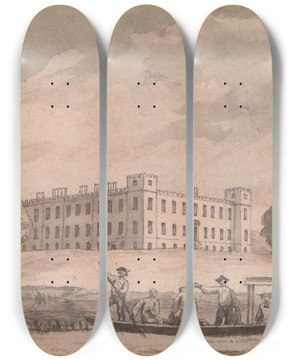 Triptych art skateboard deck of Samuel Wale Sion House by Samuel Wale (1721-1786)