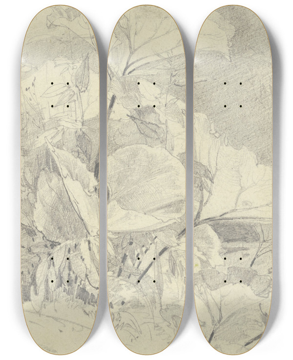 Triptych art skateboard deck of Fritz Bamberger Coltsfoot by Fritz Bamberger (1814-1873)