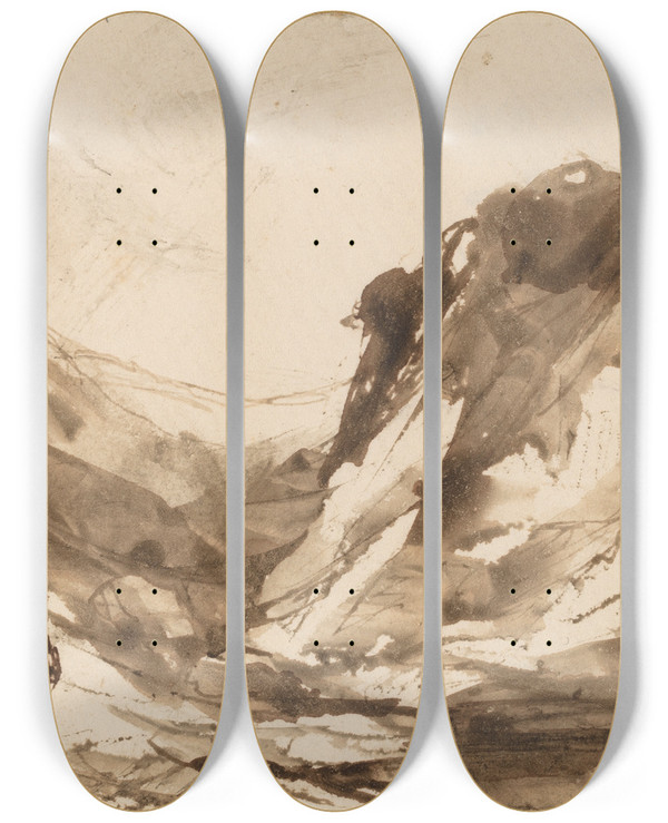 Triptych art skateboard deck of William Hart Deep Valley In Mountainous Landscape by William Hart (1823-1894)