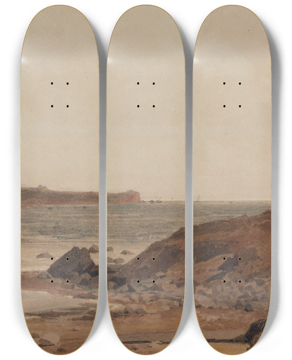 Triptych art skateboard deck of Peter Dewint Coast Scene_1 by Peter Dewint (1784-1849)