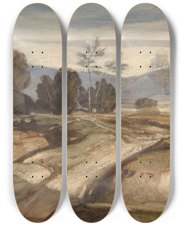 Triptych art skateboard deck of Alexandregabriel Decamps Landscape_1 by Alexandre-Gabriel Decamps (1803-1860)