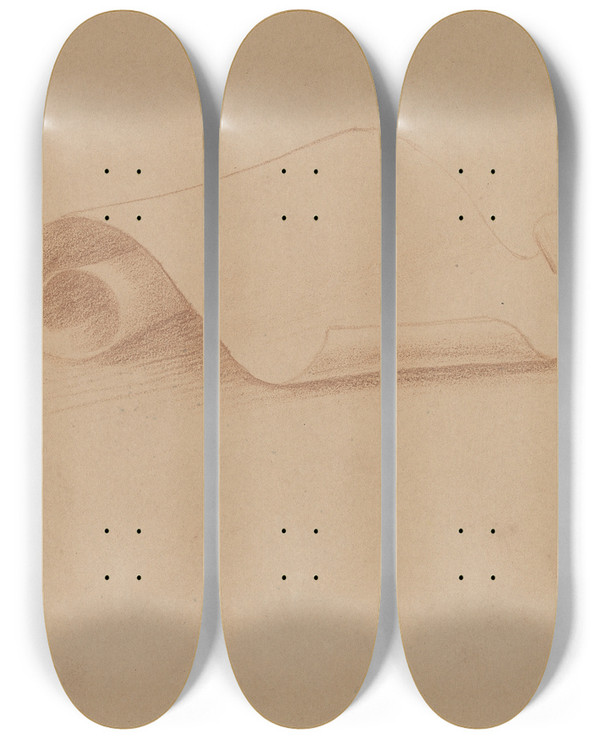 Triptych art skateboard deck of Charles Sprague Pearce Study Of A Scroll by Charles Sprague Pearce (1851-1914)
