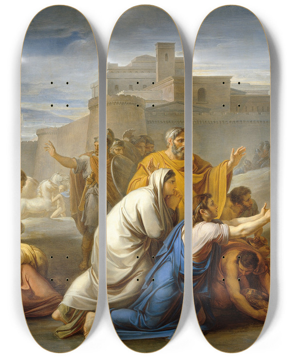 Triptych art skateboard deck of Vincenzo Camuccini Scipios Migung by Vincenzo Camuccini (1771-1844)