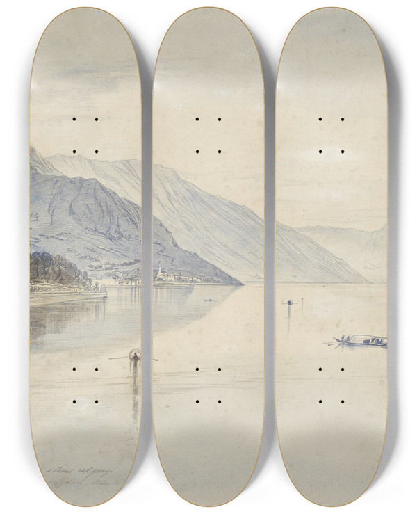 Triptych art skateboard deck of Edward Lear Bellagio Lago Di Como by Edward Lear (1812-1888)