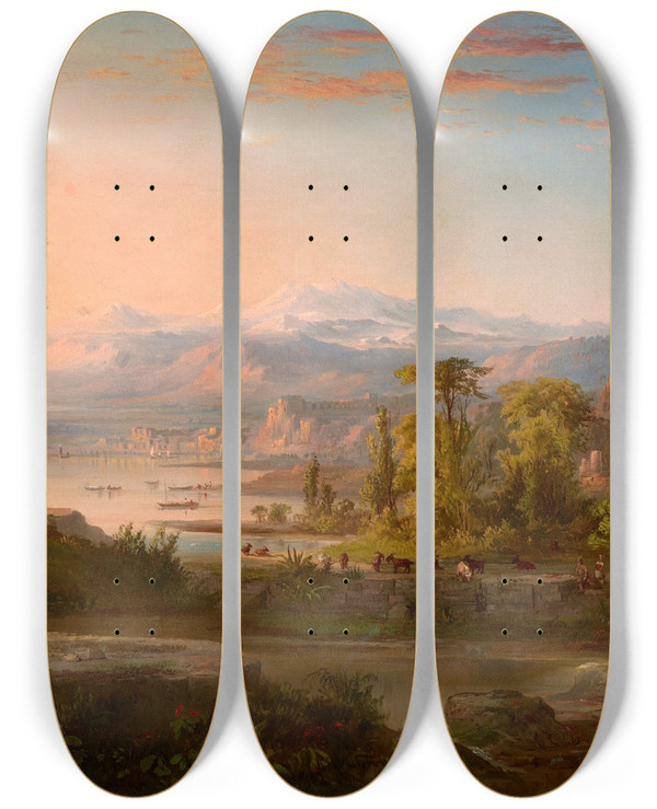 Triptych art skateboard deck of Robert S Duncanson A Dream Of Italy by Robert S Duncanson (1821-1872)