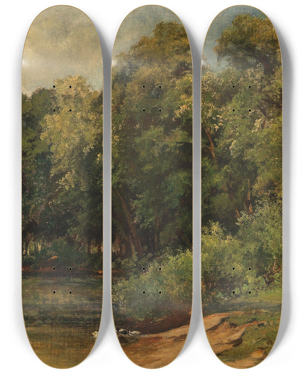 Triptych art skateboard deck of Albert Kappis A Forest Idyll by Albert Kappis (1836-1914)