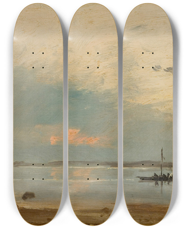 Triptych art skateboard deck of Amaldus Nielsen Aften Arisholmen by Amaldus Nielsen (1838-1932)