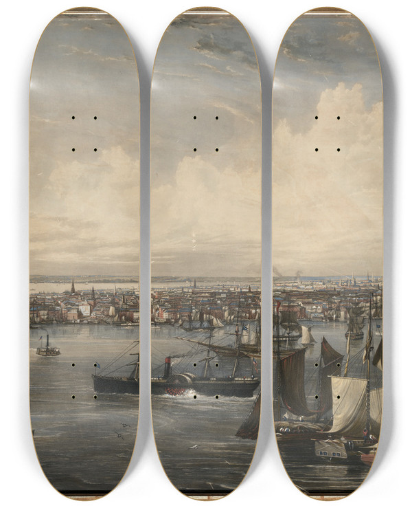 Triptych art skateboard deck of John William Hill New York by John William Hill (1812-1879)