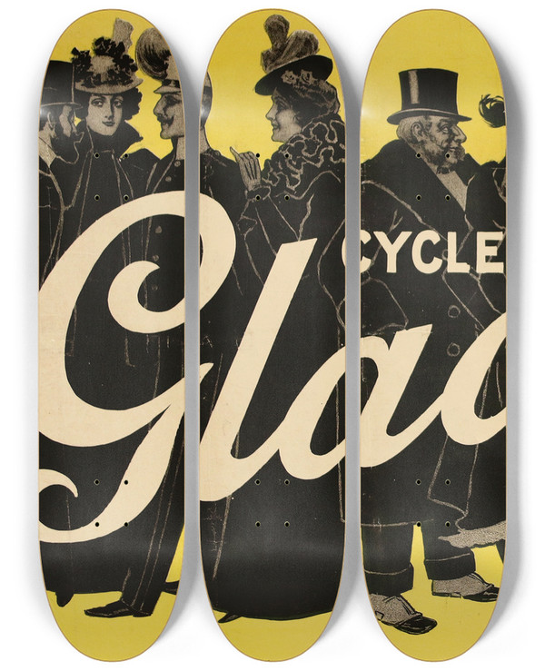 Triptych art skateboard deck of A Shaw Cycles Gladiator Paris by A Shaw (19-)