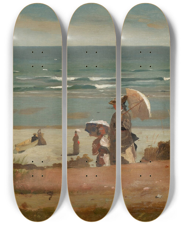 Triptych art skateboard deck of Winslow Homer On The Beach At Marshfield by Winslow Homer (1836-1910)