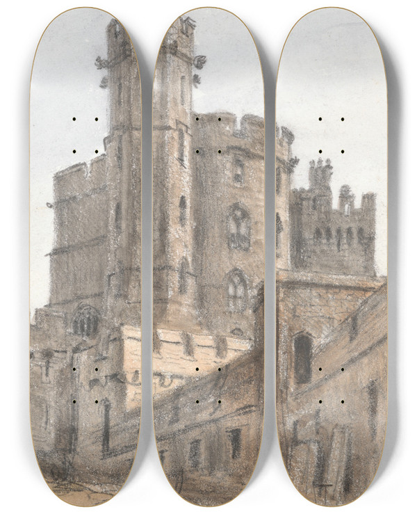 Triptych art skateboard deck of William Crotch Windsor Castle by William Crotch (1775-1847)