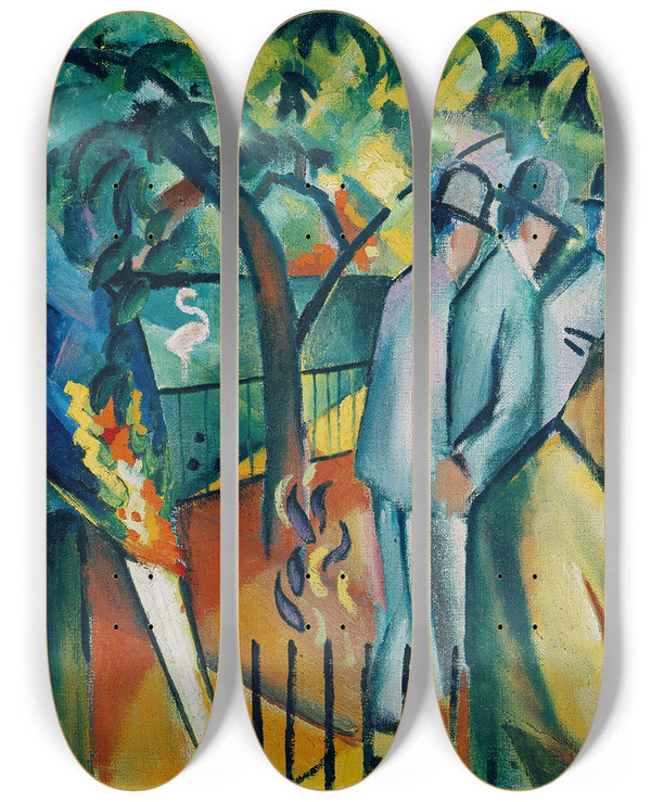 Triptych art skateboard deck of August Macke Zoological Garden I by August Macke (1887-1914)
