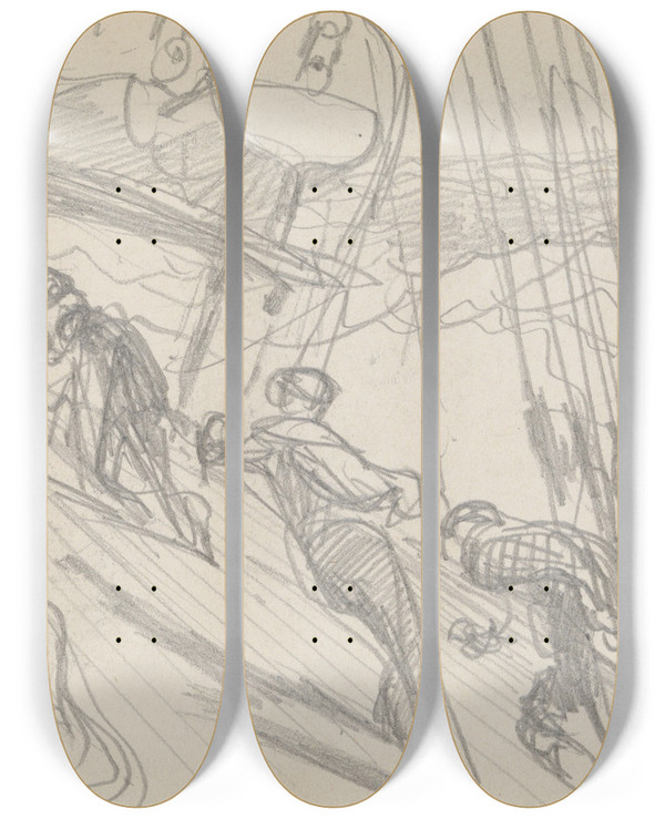 Triptych art skateboard deck of John Singer Sargent Sailors On Sloping Deck by John Singer Sargent (1856-1925)