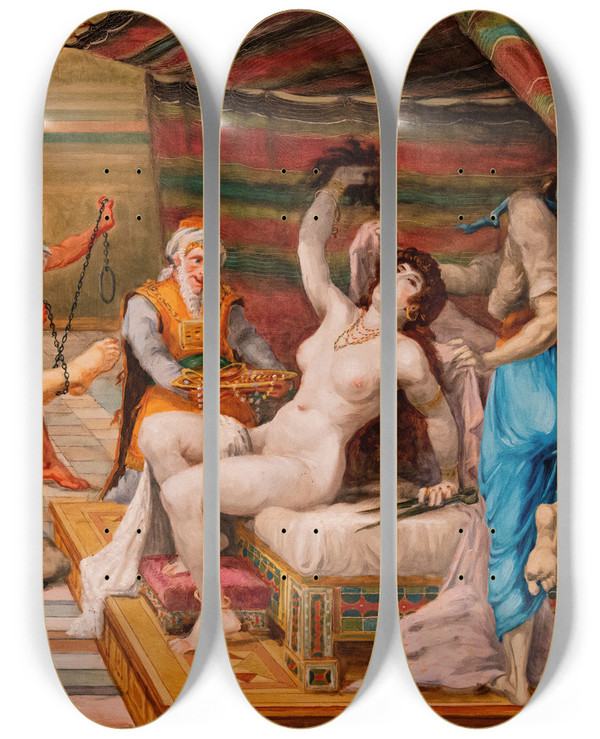 Triptych art skateboard deck of Jeanbaptiste Cariven Samson Et Dalila by Jean-Baptiste Cariven (1843-1904)