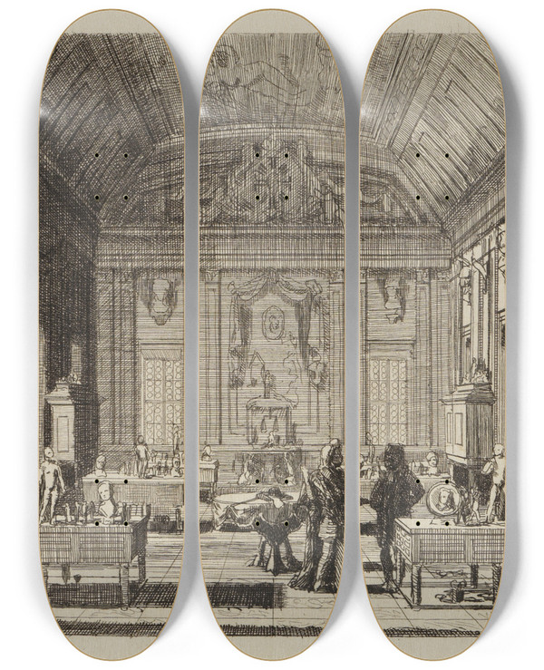 Triptych art skateboard deck of Max Klinger Alte Kunstkammer Im Kniglichen Schloss by Max Klinger (1857-1920)