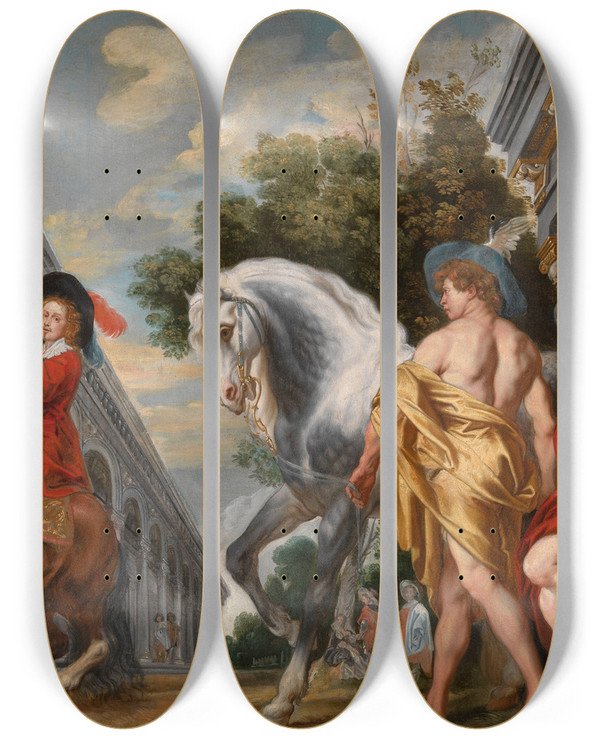 Triptych art skateboard deck of Jacob Jordaens Levade by Jacob Jordaens (1593-1678)