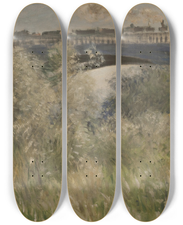Triptych art skateboard deck of Claude Monet Le Pont D Argenteuil by Claude Monet (1840-1926)