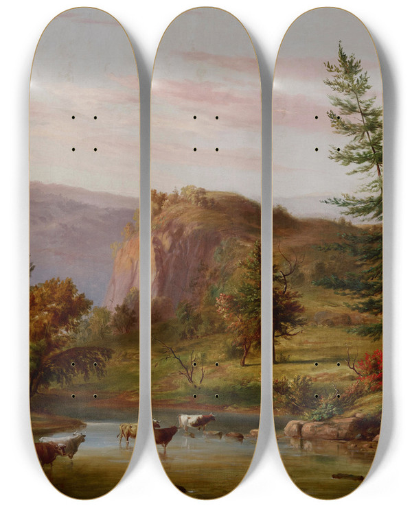 Triptych art skateboard deck of Jacob Cox Brook In Summer by Jacob Cox (1810-1892)