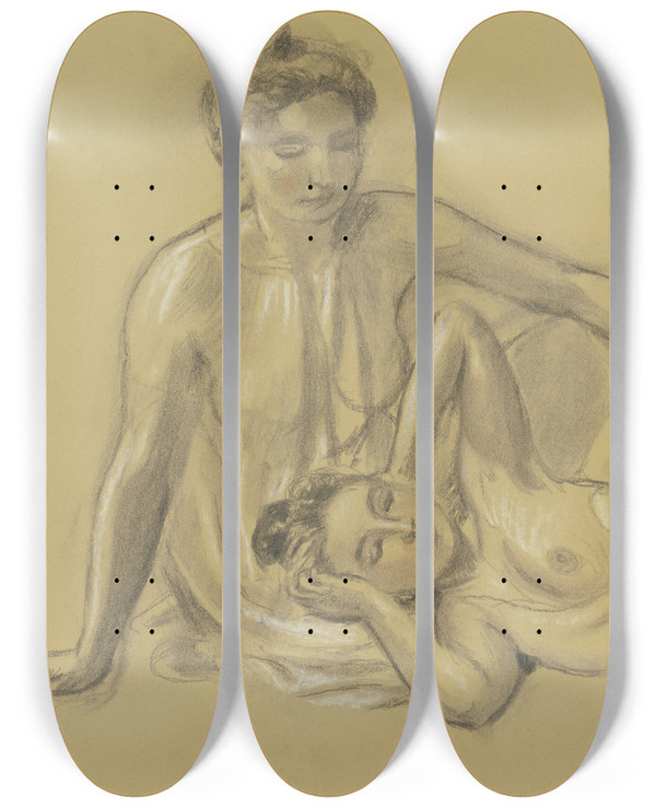 Triptych art skateboard deck of Maurice Denis Two Female Nudes by Maurice Denis (1870-1943)