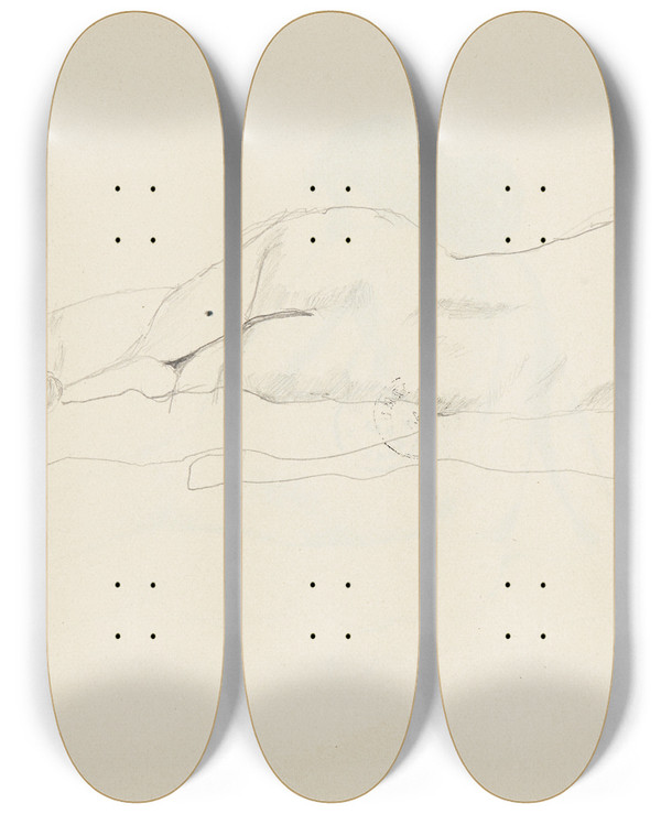 Triptych art skateboard deck of Adolf Sternschuss Akt Lecej Tyem Kobiety by Adolf Sternschuss (1873-1915)