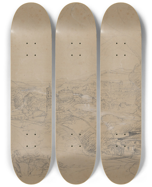 Triptych art skateboard deck of Samuel Palmer Rome From San Spirito by Samuel Palmer (1805-1881)