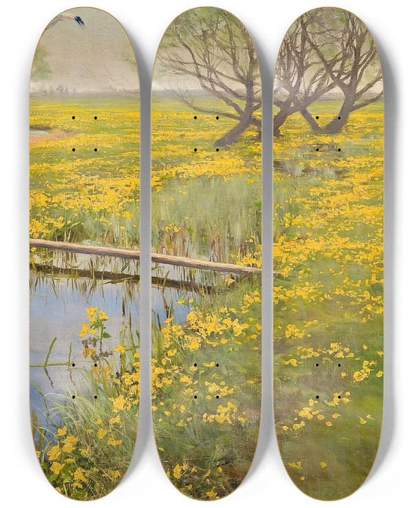 Triptych art skateboard deck of Henryk Weyssenhoff Springtime by Henryk Weyssenhoff (1859-1922)