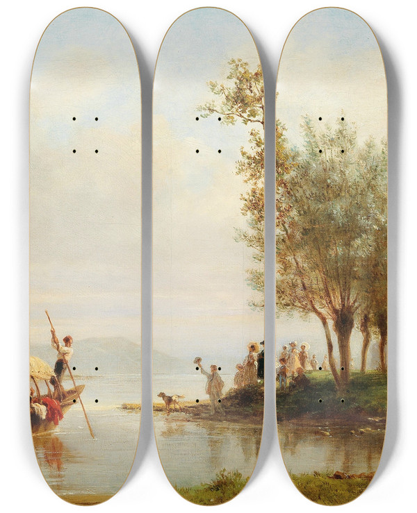 Triptych art skateboard deck of Karl Girardet A Sunday Outing by Karl Girardet (1813-1871)