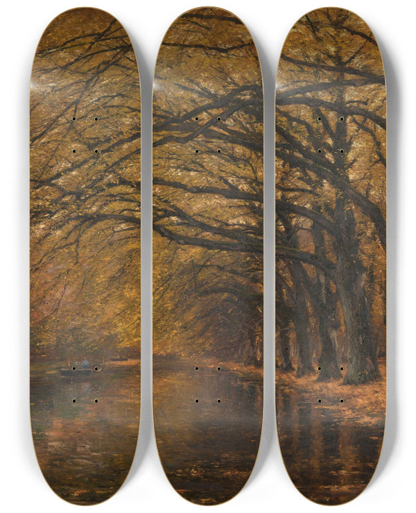 Triptych art skateboard deck of Franz Courtens Autumn by Franz Courtens (1854-1943)